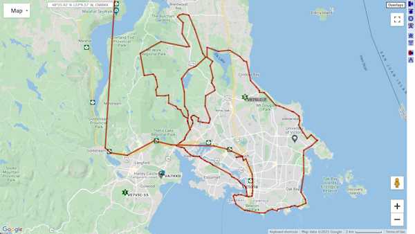 Tour de Victoria 2021 APRS tracking data generated by VA7ALG